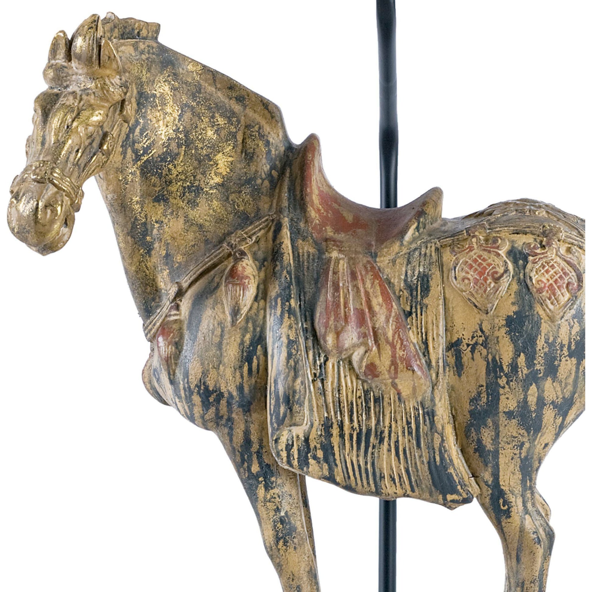 Dynasty Horse Table Lamps Pair by Regina Andrew in distressed, painted and distressed painted. Made from resin in a eclectic & global style.