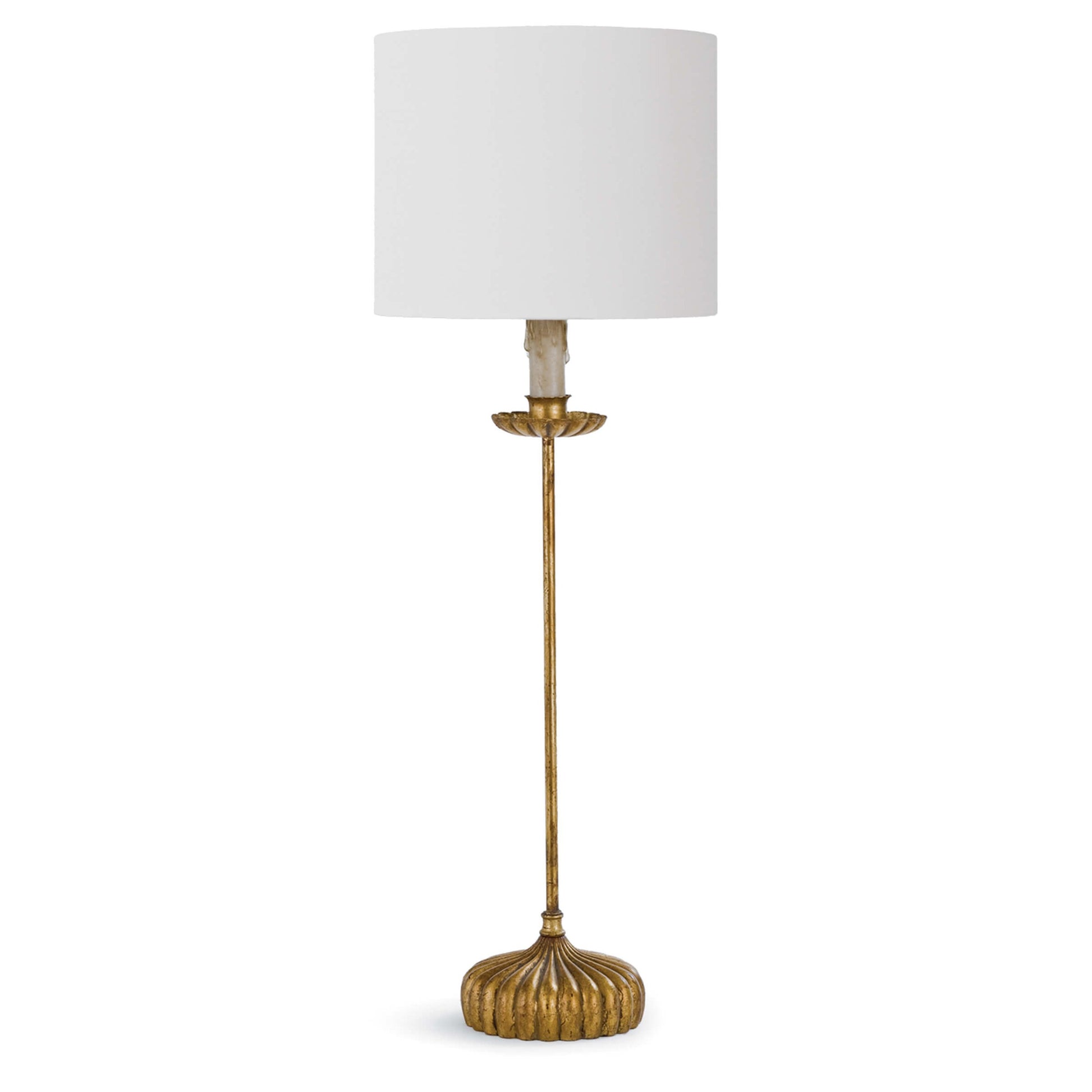 Clove Stem Buffet Table Lamp by Regina Andrew in gold and antique gold leaf. Made from cast iron in a traditional style.