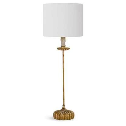 Clove Stem Buffet Table Lamp by Regina Andrew in gold and antique gold leaf. Made from cast iron in a traditional style.