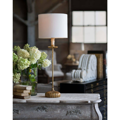 Clove Stem Buffet Table Lamp by Regina Andrew in gold and antique gold leaf. Made from cast iron in a traditional style.