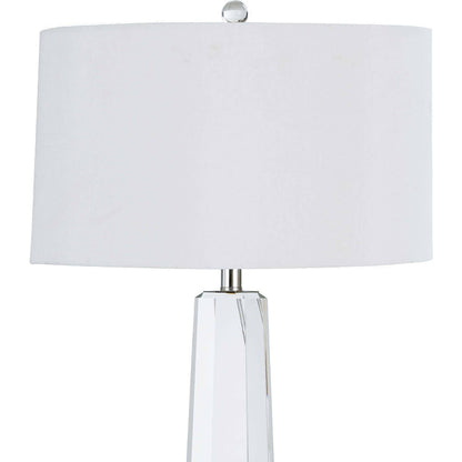 Tapered Hex Crystal Table Lamp by Regina Andrew in nickel and polished nickel. Made from crystal in a modern style.