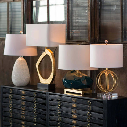 Manhattan Table Lamp by Regina Andrew in gold and gold leaf. Made from resin in a modern style.