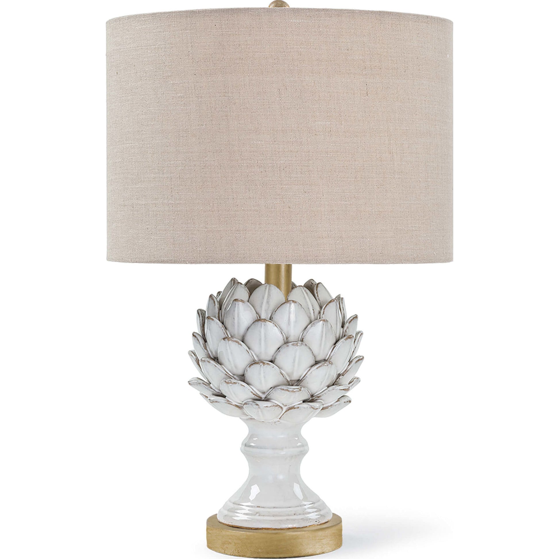 Leafy Artichoke Ceramic Table Lamp by Regina Andrew in white, natural and white. Made from steel in a traditional style.