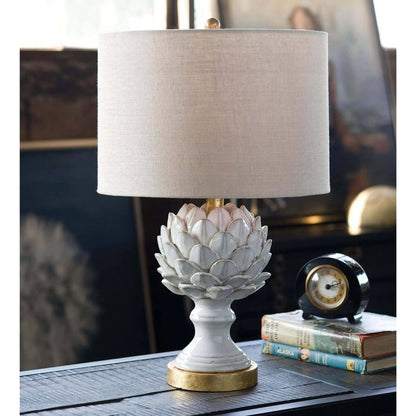 Leafy Artichoke Ceramic Table Lamp by Regina Andrew in white, natural and white. Made from steel in a traditional style.
