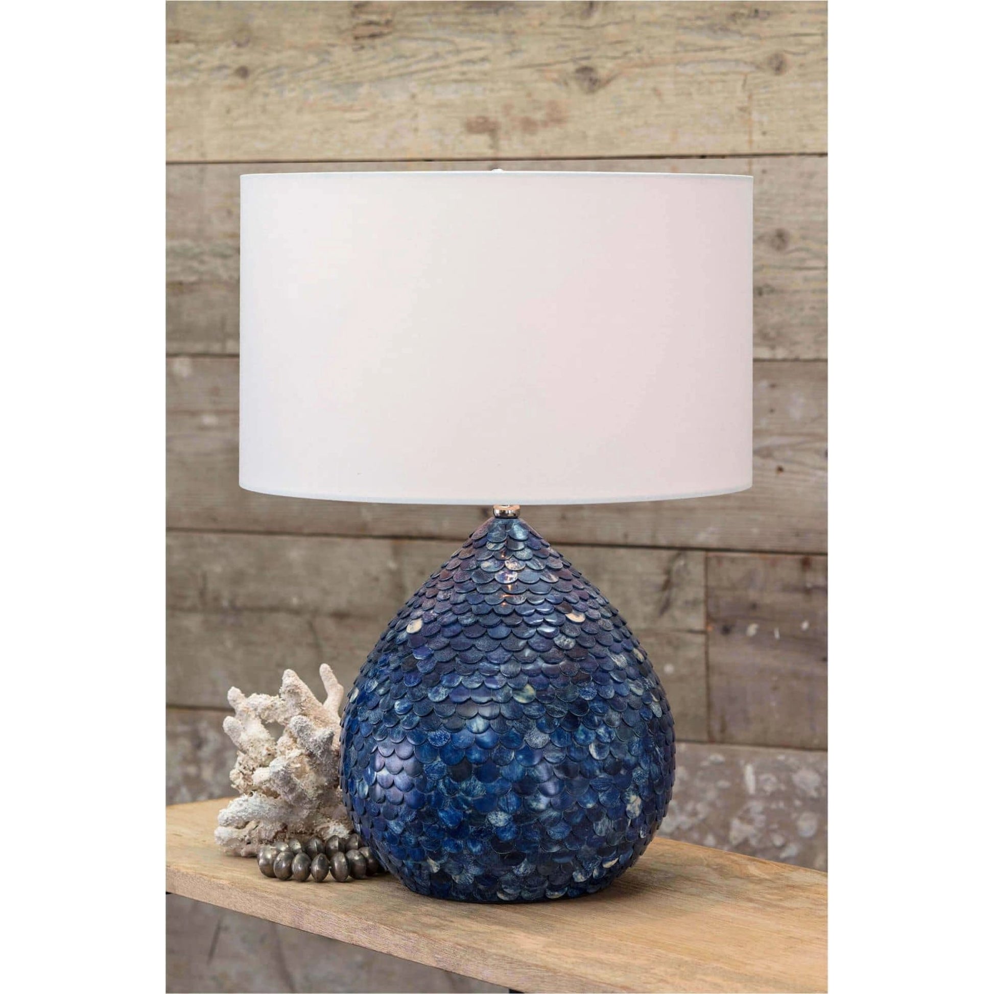 Sirene Table Lamp by Regina Andrew in blue and blue. Made from bone in a coastal style.