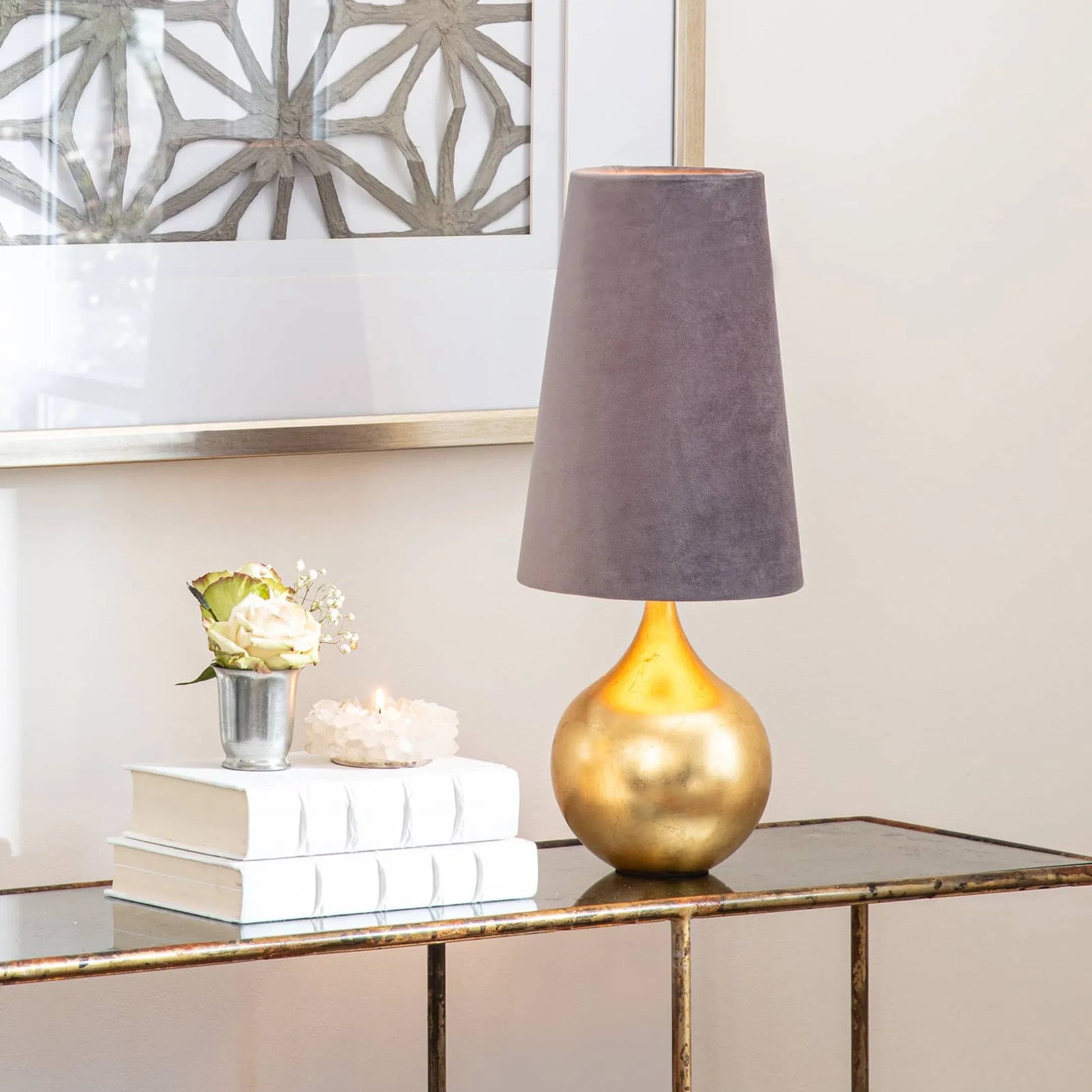 Airel Table Lamp by Regina Andrew in gold leaf. Made from steel in a modern style.
