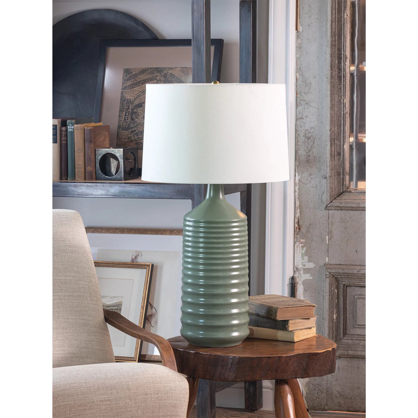 004 SI-2262585 | Lifestyle | Temperance Ceramic Table Lamp by Regina Andrew in green. Made from ceramic in a modern style.