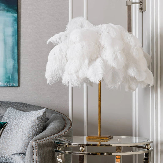 Josephine Feather Table Lamp by Regina Andrew in white and gold leaf. Made from steel in a eclectic & global style.