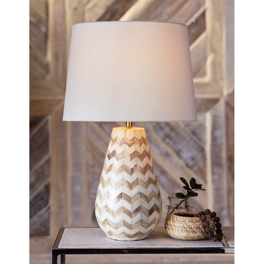 Cassia Neutral Chevron Table Lamp by Regina Andrew in neutral. Made from bone in a modern style.