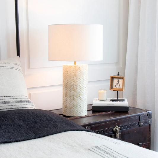 Trellis Table Lamp by Regina Andrew in neutral. Made from bone in a modern style.