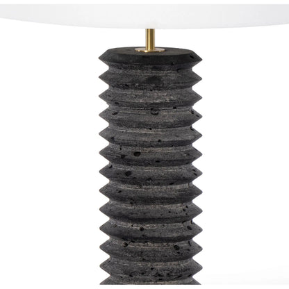 Noir Column Travertine Lamp by Regina Andrew in black and natural stone. Made from stone in a modern style.