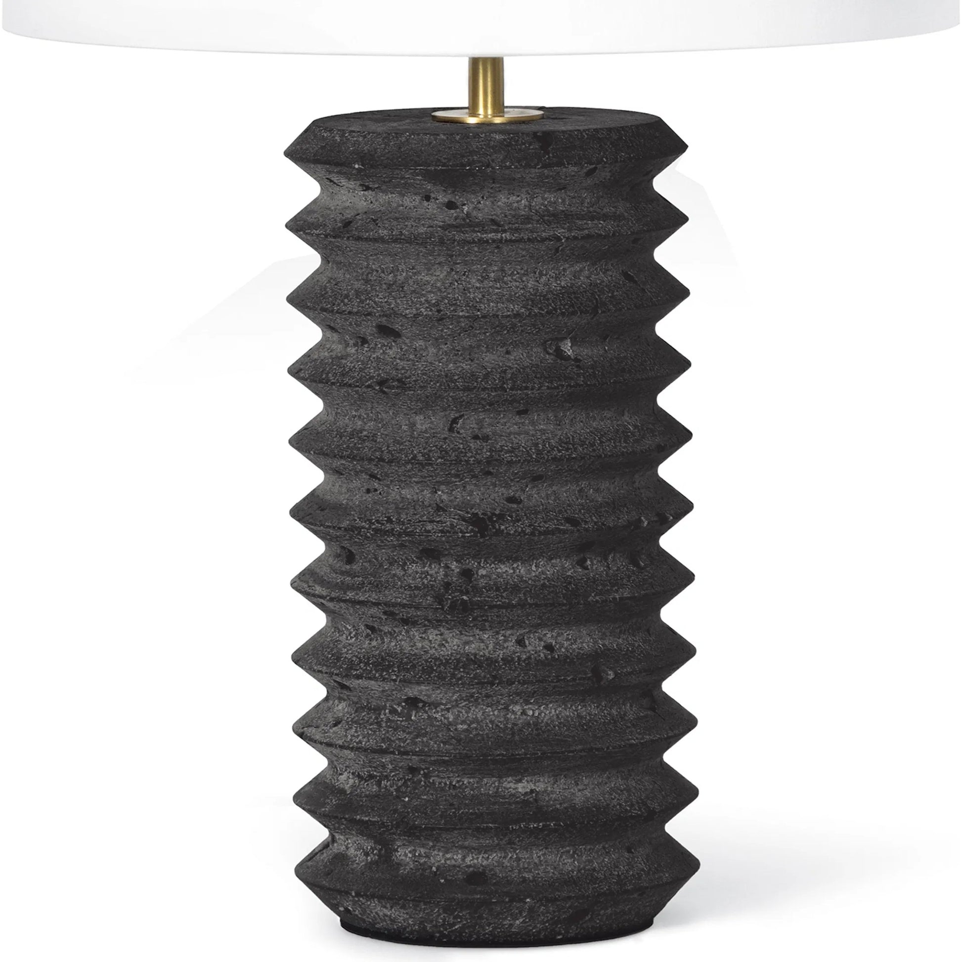 Noir Column Travertine Lamp by Regina Andrew in black and natural stone. Made from stone in a modern style.