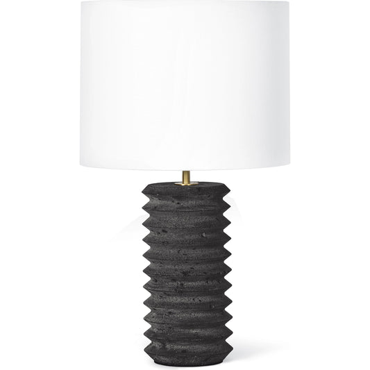 Noir Column Travertine Lamp by Regina Andrew in black and natural stone. Made from stone in a modern style.