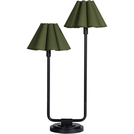 Polly Double Arm Table Lamp, Green by Regina Andrew in blackened brass. Made from steel in a unique style.