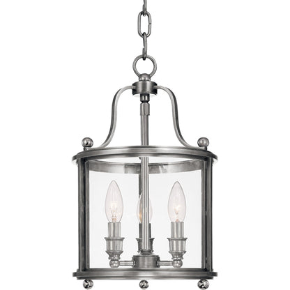 Mansfield Pendant by Hudson Valley in antique nickel. Made from brass in a traditional style.