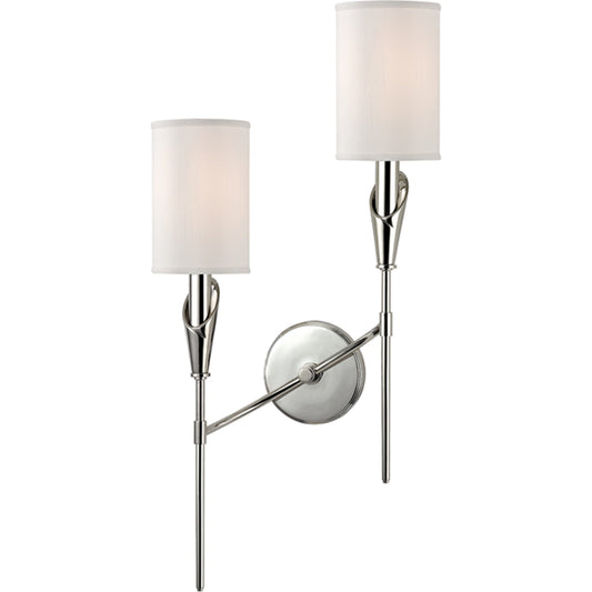 Tate Wall Sconce by Hudson Valley in polished nickel. Made from steel in a transitional style.