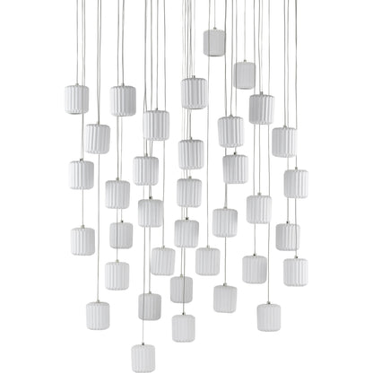 Dove Pendant by Currey and Company in painted silver, white. Made from metal, ceramic in a modern style.