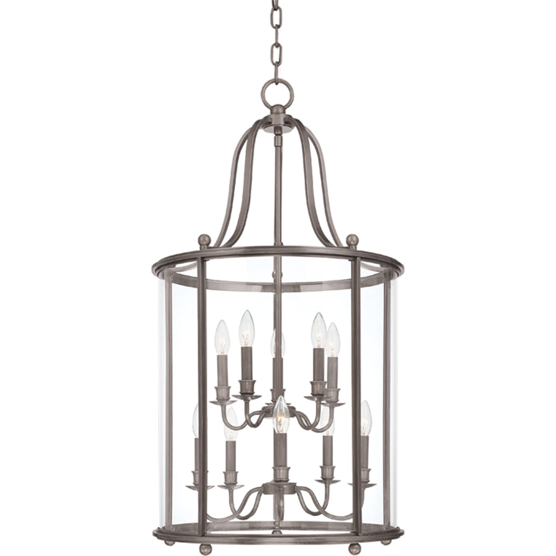 Mansfield Pendant by Hudson Valley in antique nickel. Made from brass in a traditional style.