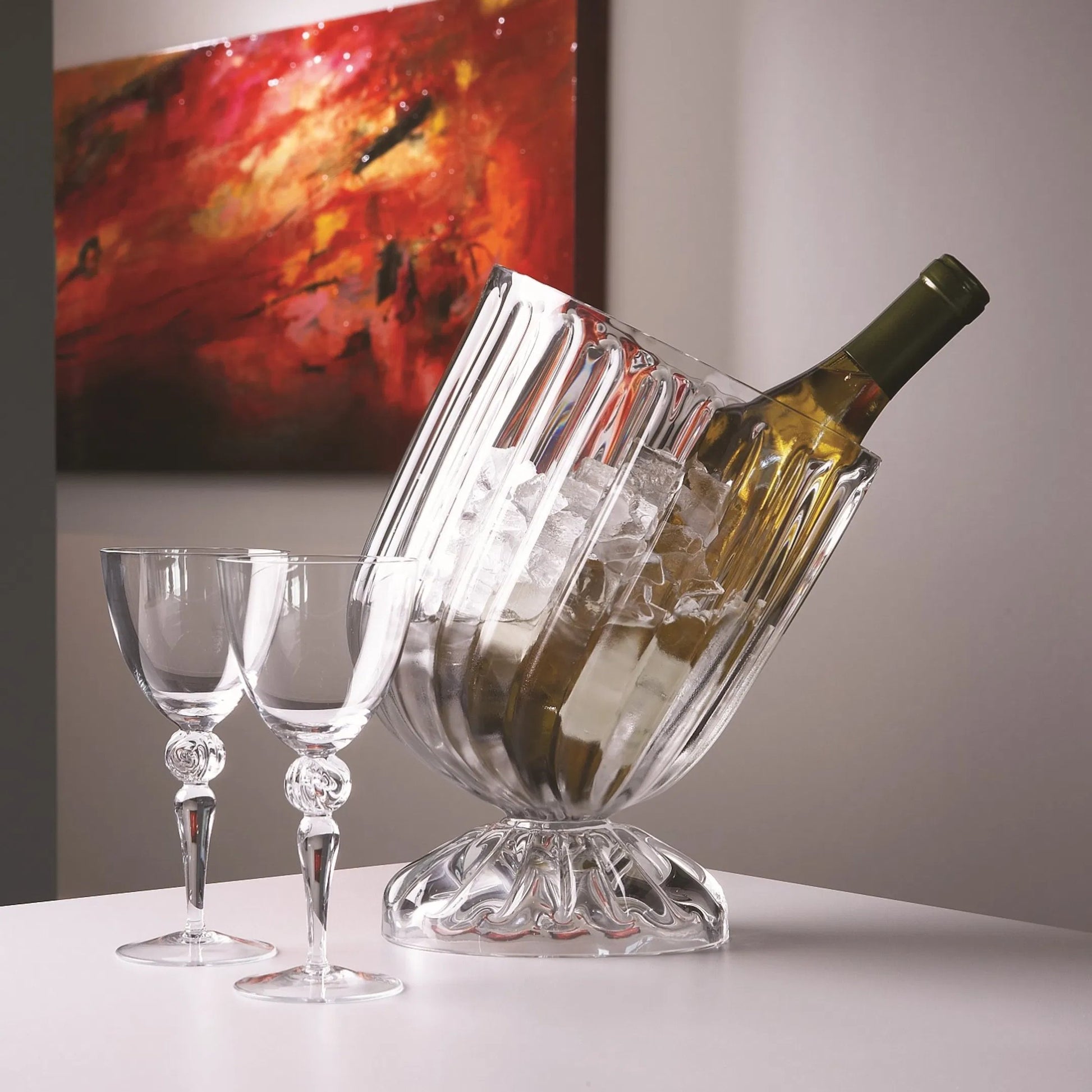 Optic Slanted Wine Chiller by Global Views. Made from glass in a transitional style.