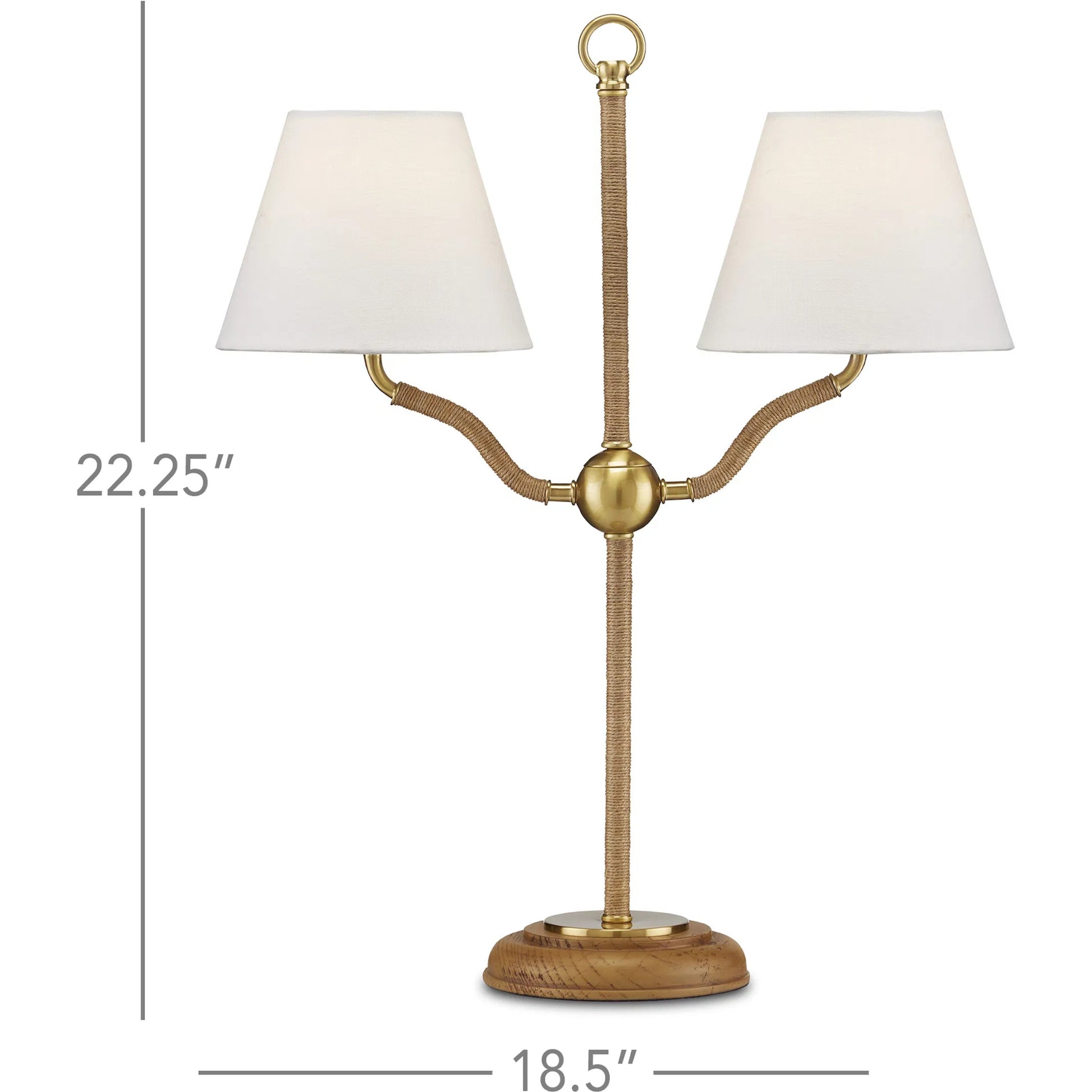 Sirocco Desk Lamp by Currey and Company in natural, antique brass. Made from rope, metal, wood in a modern style.