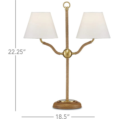 Sirocco Desk Lamp by Currey and Company in natural, antique brass. Made from rope, metal, wood in a modern style.