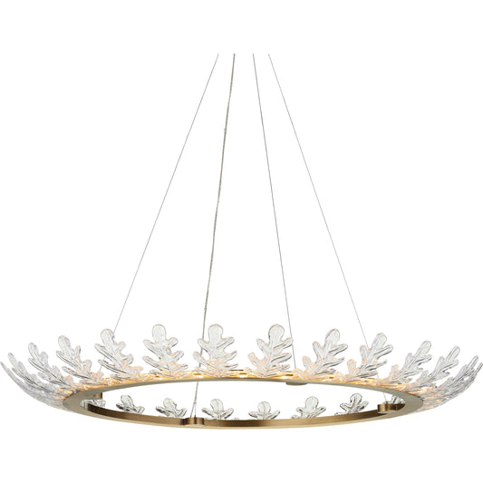 Oakwreath Chandelier by Currey and Company in polished antique brass, clear. Made from glass, metal in a modern style.