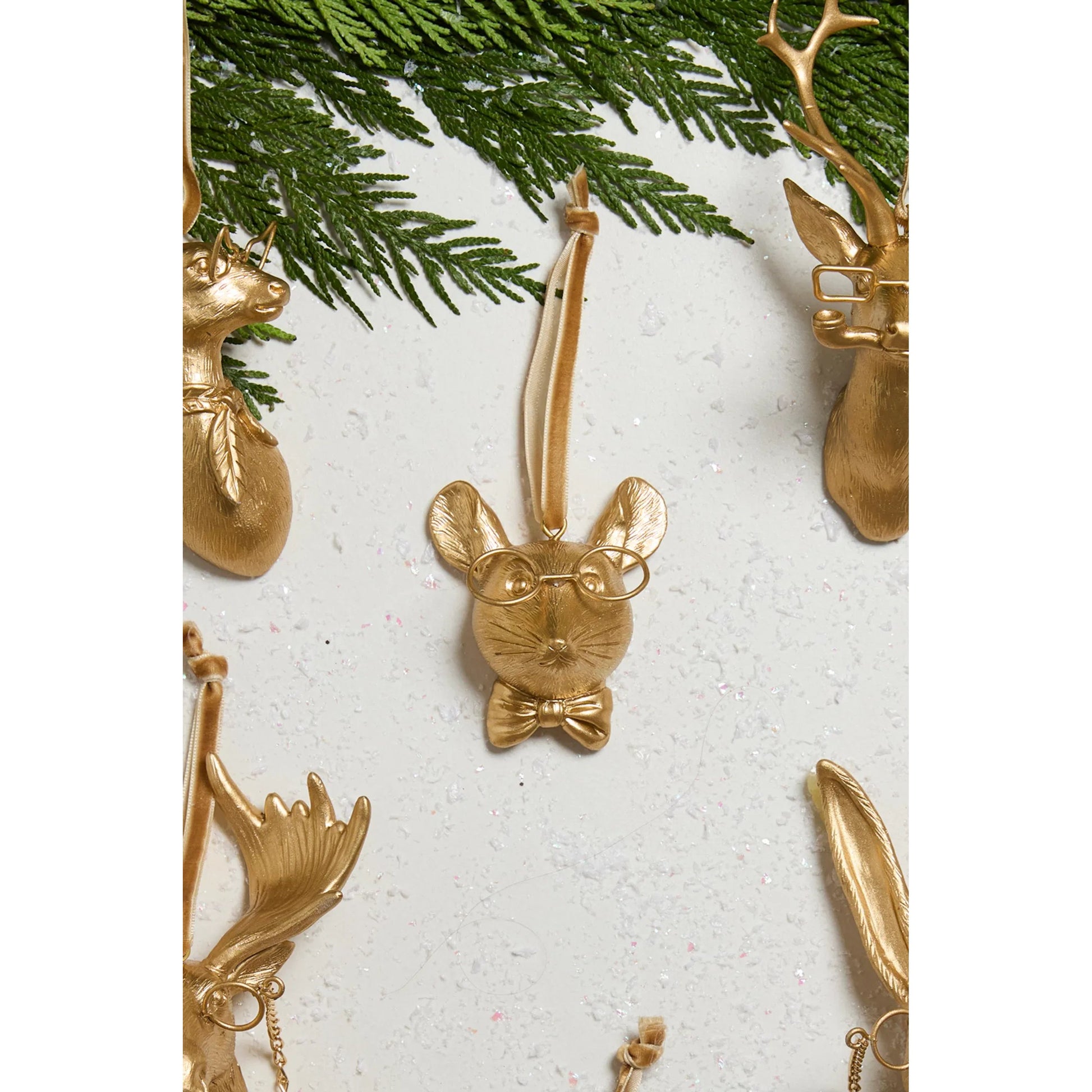 E+E Louie Ornament 4 (Set of 4) by Accent Decor in gold. Made from resin in a unique style.