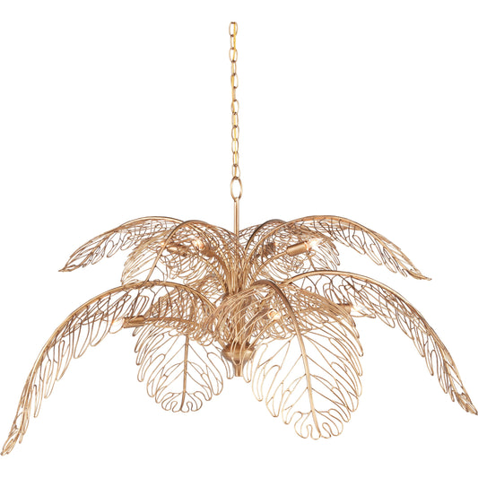 Taormina Chandelier by Currey and Company in brass. Made from wrought iron in a coastal style.