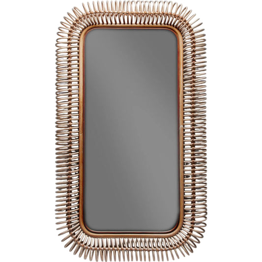 Miramar Rectangular Mirror by Interlude Home in warm grey and white wash rattan, mirror. Made from rattan, mirror in a unique style.