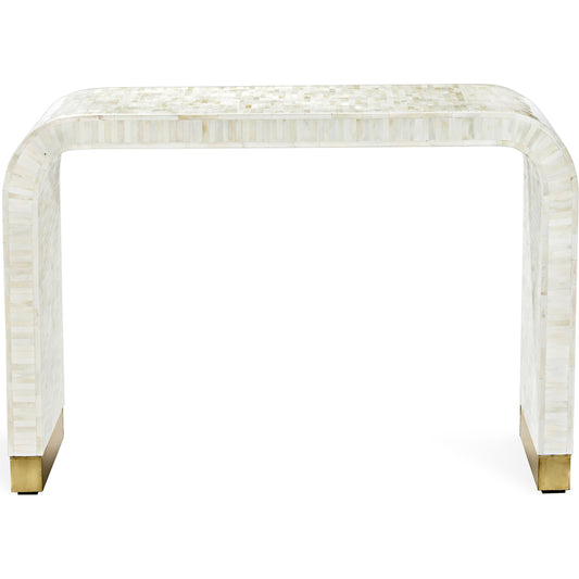 Beacon Console Table by Interlude Home in natural cream, polished brass. Made from wood, bone, brass in a eclectic & global style.