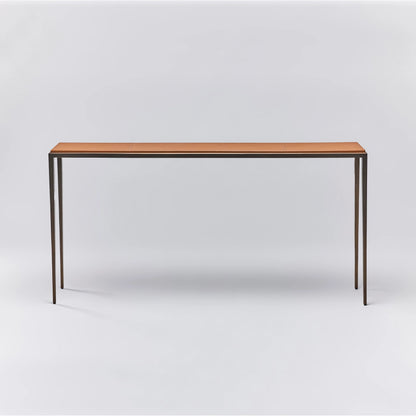 Auburn Console Table by Interlude Home in classic bronze, beach stone. Made from wood, cast iron, leather in a modern style.