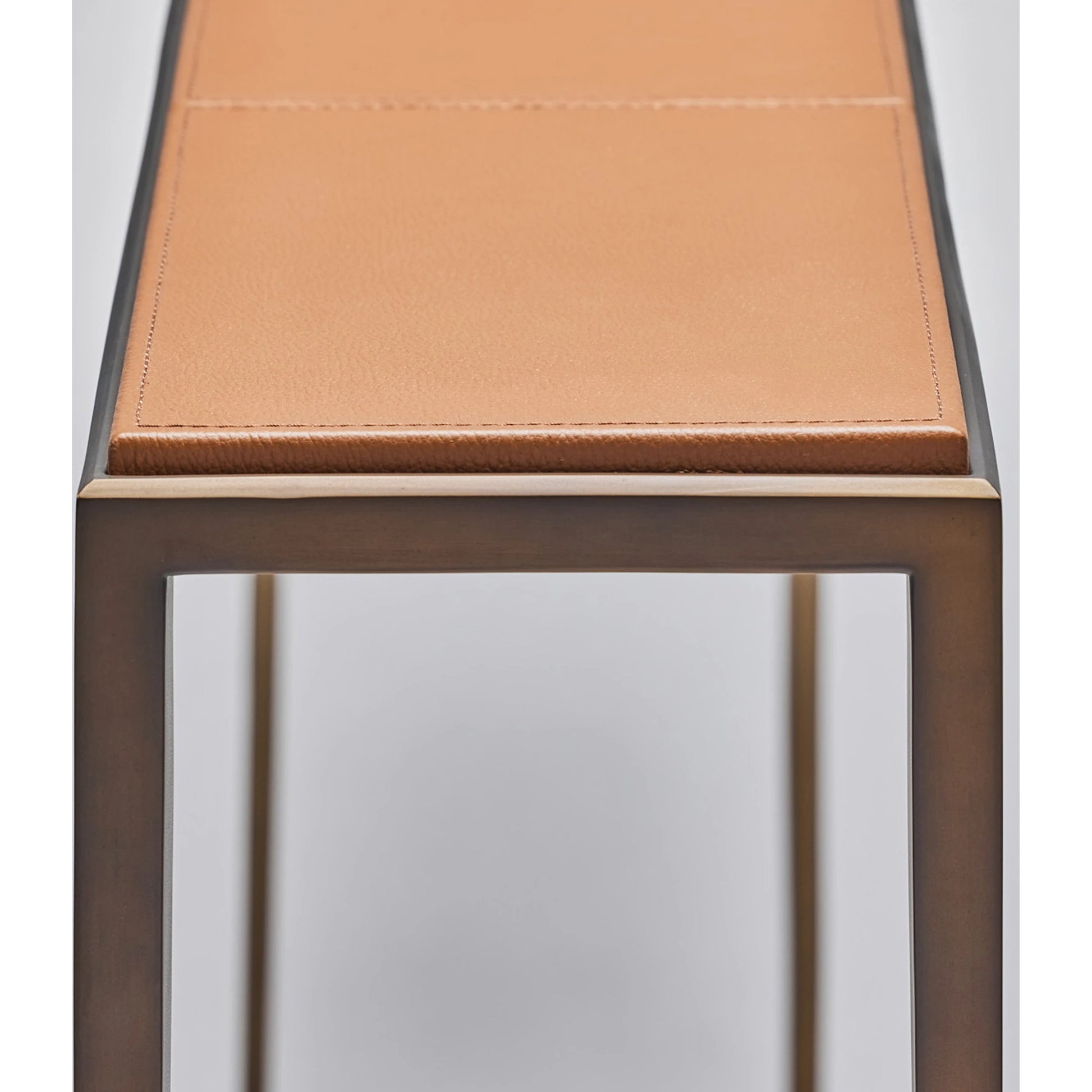 Auburn Console Table by Interlude Home in classic bronze, beach stone. Made from wood, cast iron, leather in a modern style.