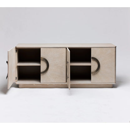 Cabot Credenza by Interlude Home in cliffside grey, brushed steel. Made from oak, steel in a modern style.