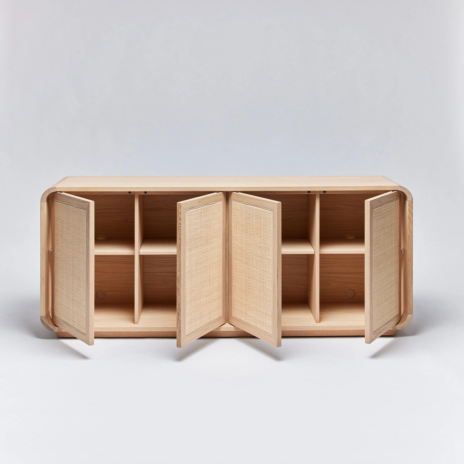 Marsh Credenza by Interlude Home in pale natural, blonde. Made from oak, rattan in a cottage & farmhouse style.