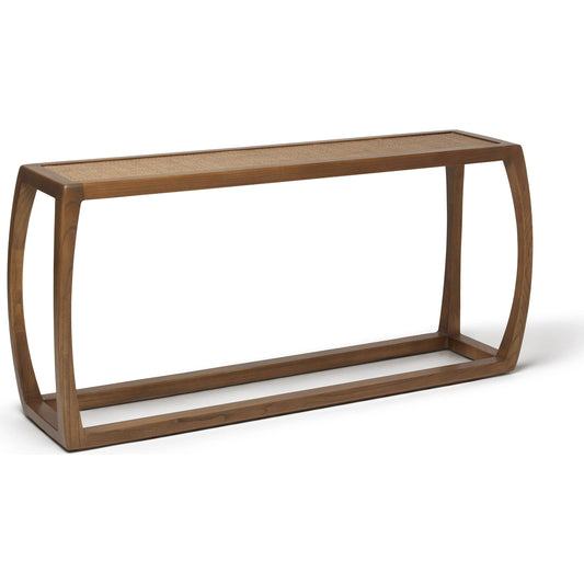 Wandsworth Console by Interlude Home in brown and pecan. Made from sungkai wood, rattan in a unique style.