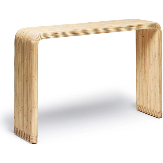 Neptune Small Console by Interlude Home in tan and natural. Made from rattan in a unique style.