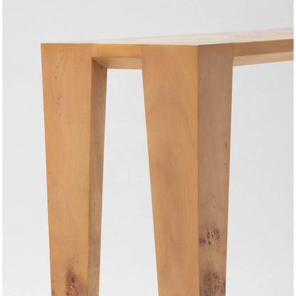 Sherwood Sofa Table by Interlude Home in light brown and canyon. Made from ash burl in a transitional style.