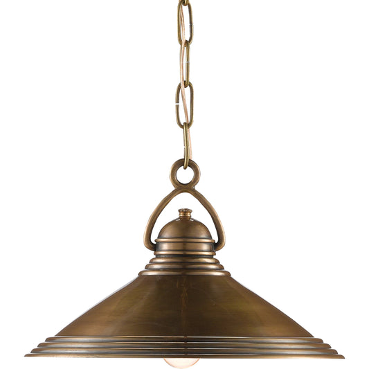 Weybright Pendant by Currey and Company in vintage brass. Made from brass in a modern style.