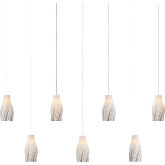 Posh 7-Light Linear Multi-Drop Pendant by Currey and Company in white, silver. Made from ceramic, metal in a unique style.