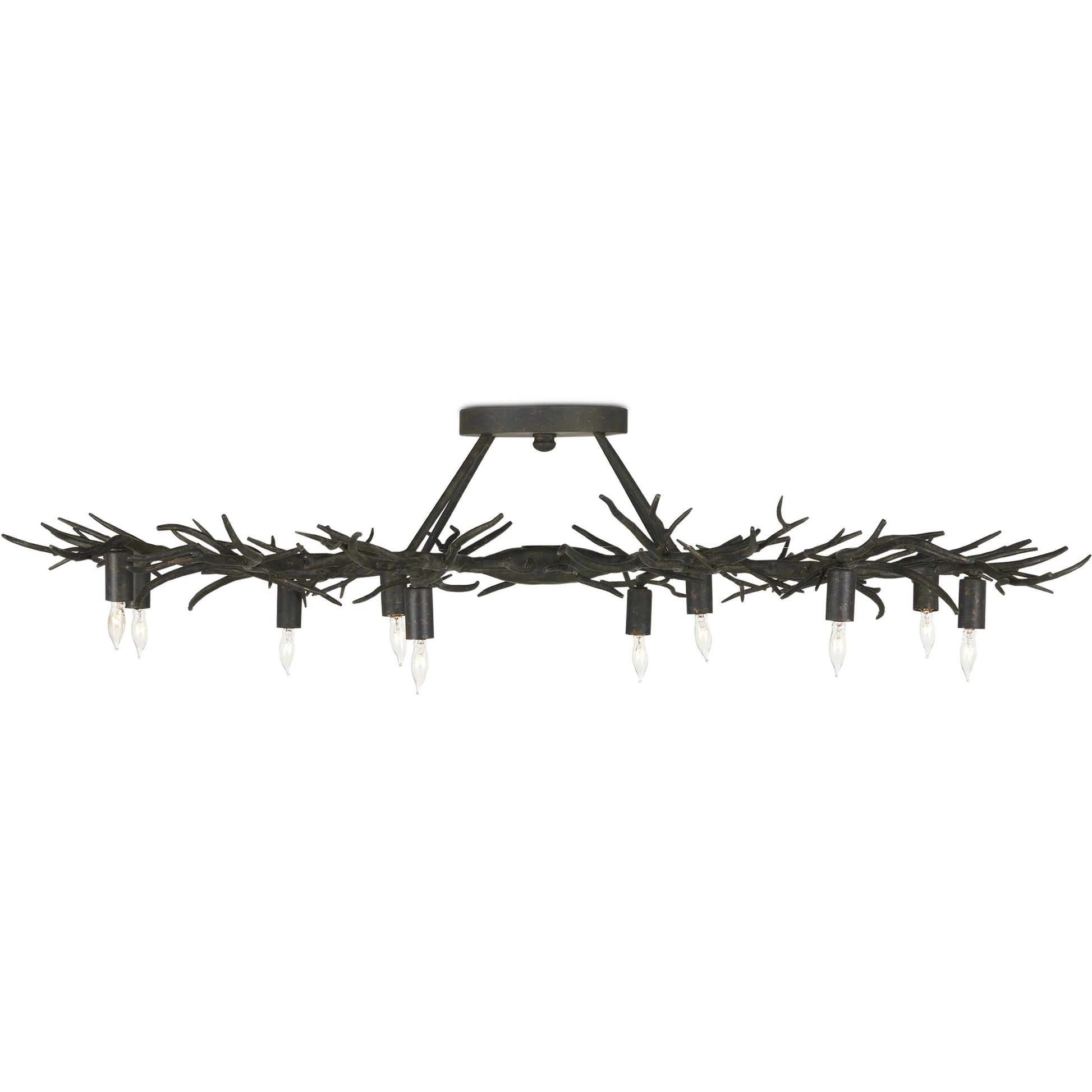 Rainforest Semi-Flush by Currey and Company in rustic bronze. Made from wrought iron in a modern style.