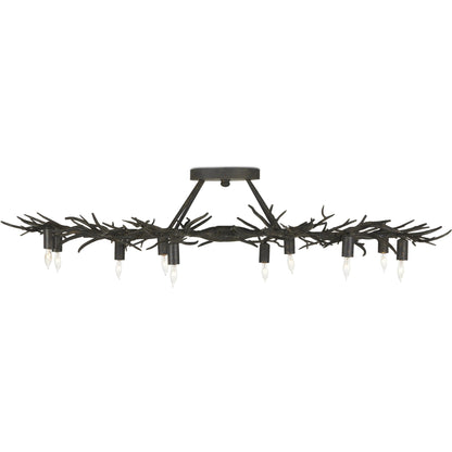 Rainforest Semi-Flush by Currey and Company in rustic bronze. Made from wrought iron in a modern style.
