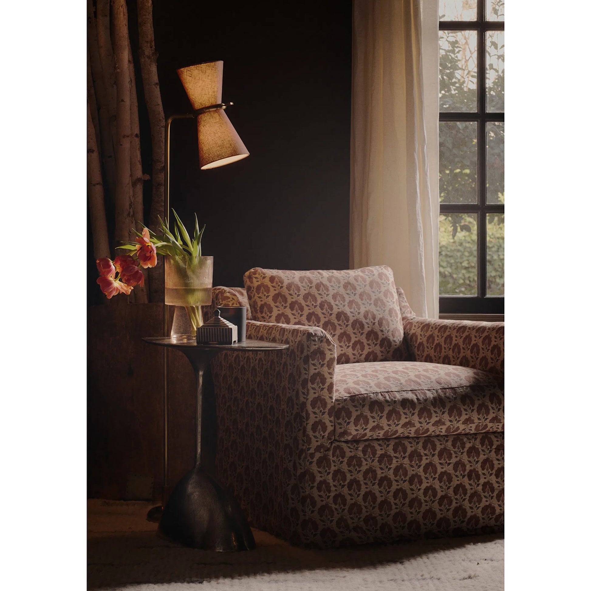 Gable Floor Lamp by Regina Andrew in brass and antique natural brass. Made from steel in a unique style.