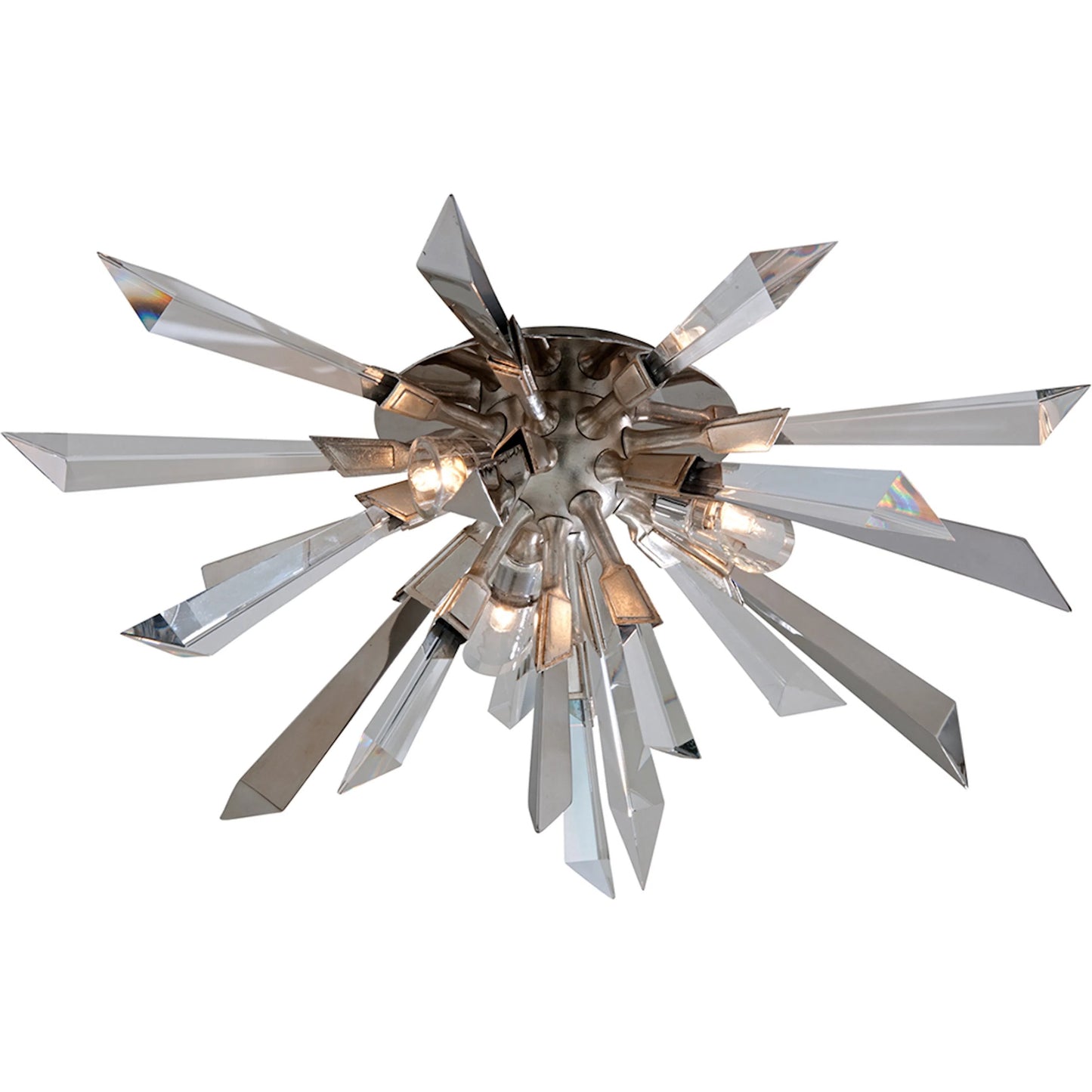 001 SI-2448639 | Primary Silo | Inertia Flush Mount by Corbett in warm silver leaf. Made from hand worked iron in a unique style.