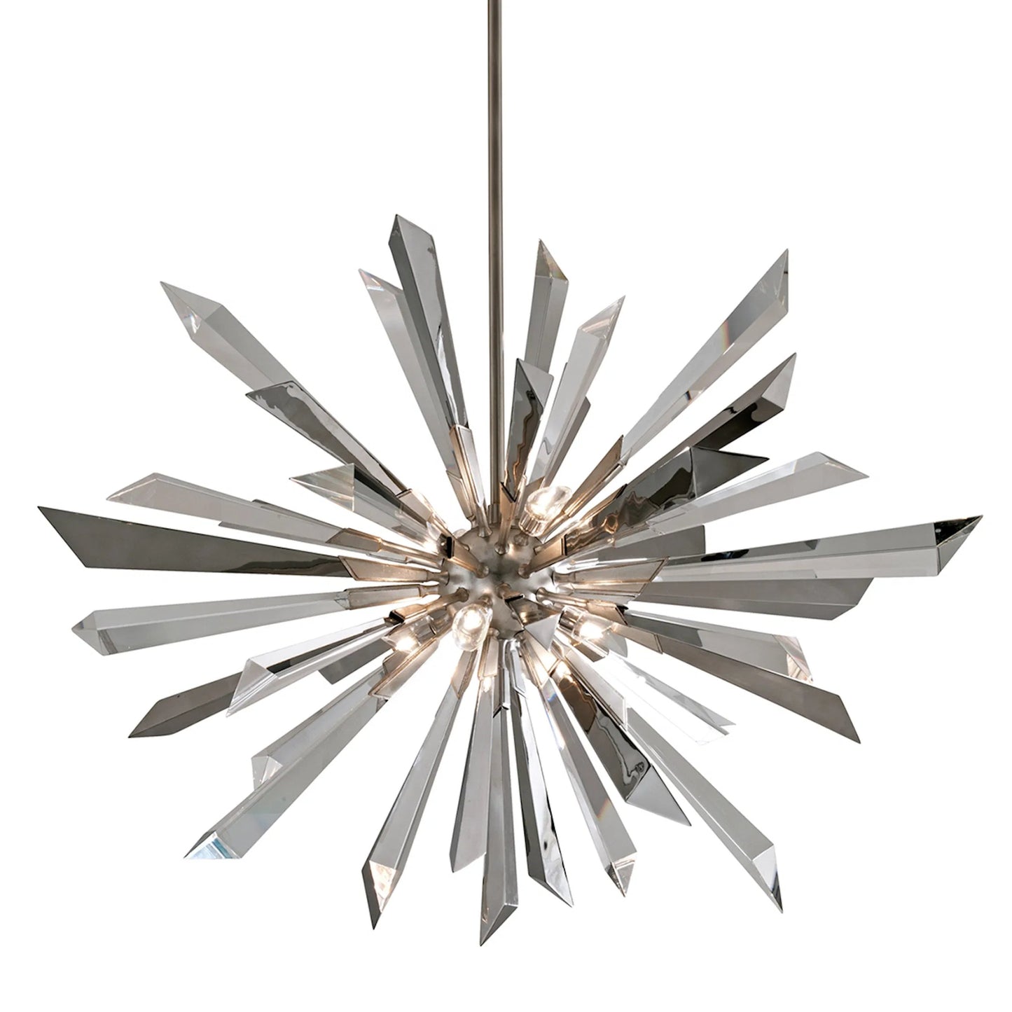 001 SI-2328027 | Primary Silo | Inertia Chandelier by Corbett in warm silver leaf. Made from hand crafted iron in a unique style.