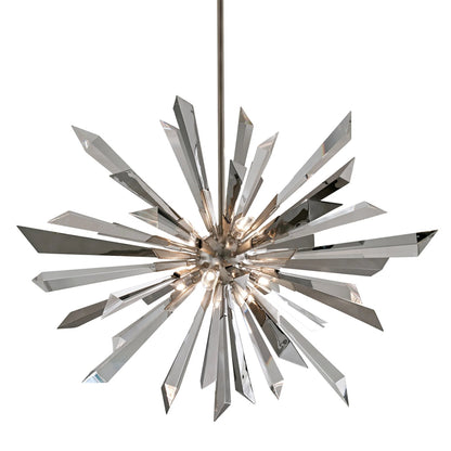 Inertia Chandelier by Corbett in warm silver leaf. Made from hand crafted iron in a unique style.