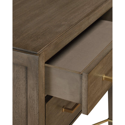 Verona Chanterelle Nightstand by Currey and Company in chanterelle, coffee, champagne. Made from mahogany, brass, iron in a transitional style.
