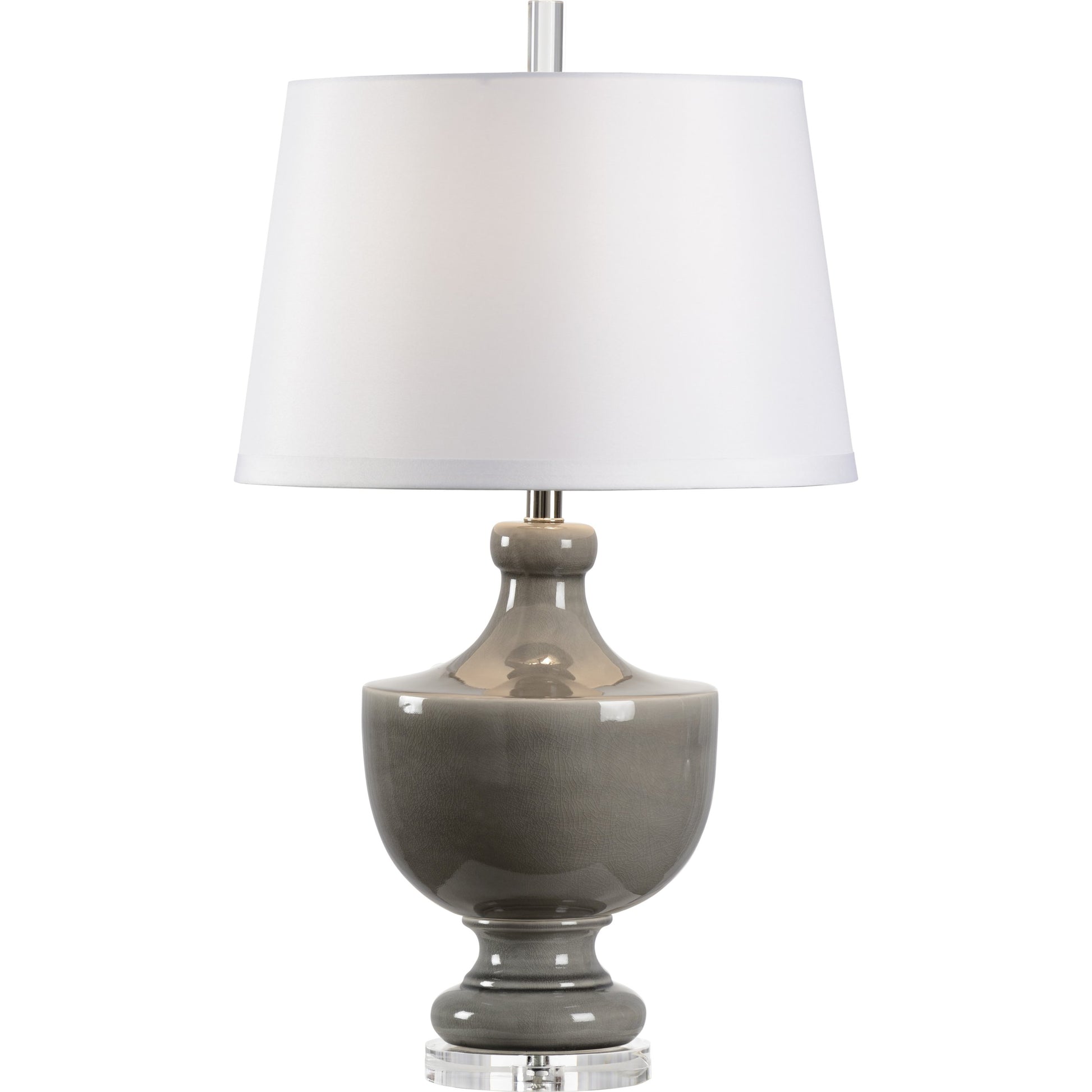 Gate Finial Lamp by Wildwood in snow glaze, clear. Made from porcelain in a transitional style.