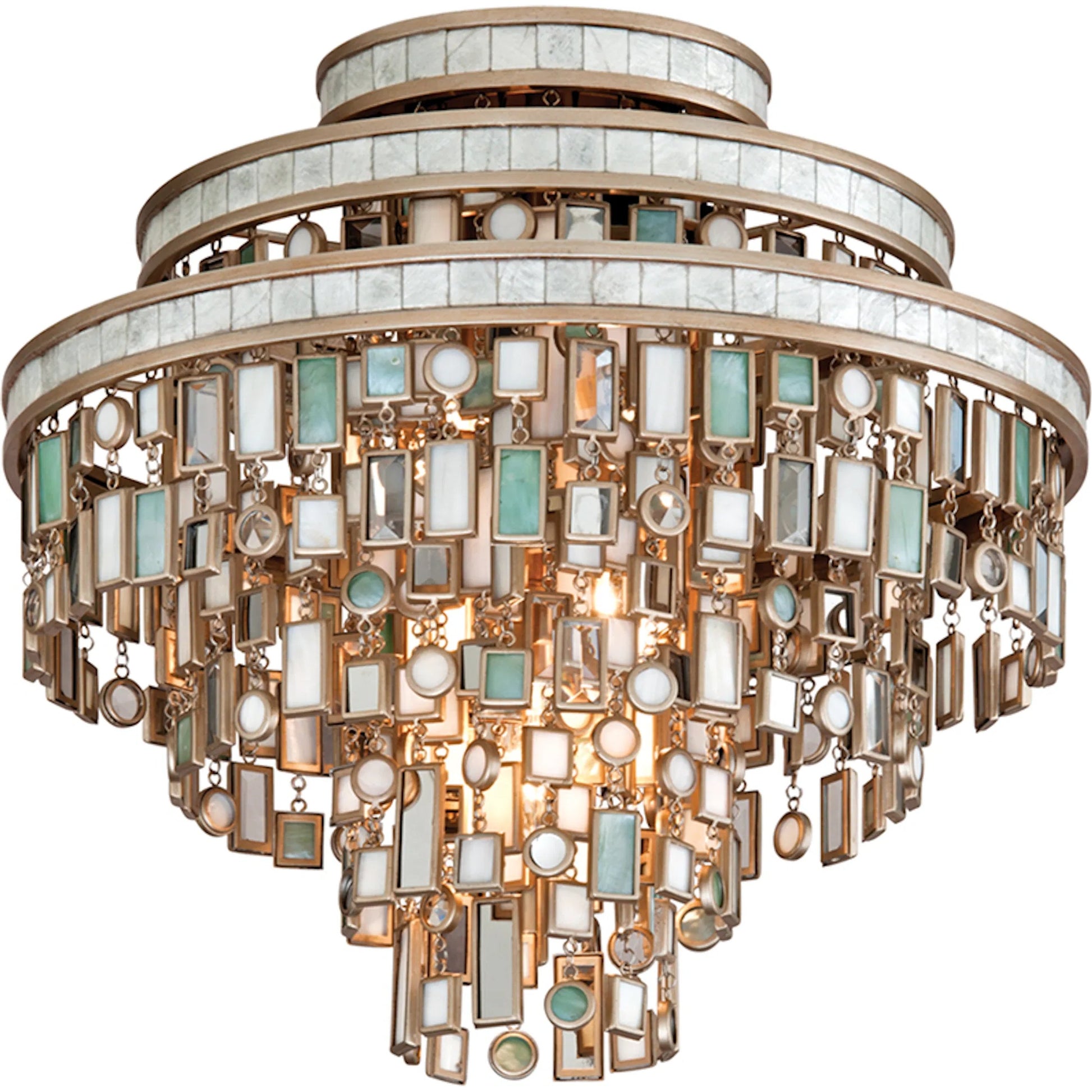 Dolcetti Semi Flush by Corbett in champagne leaf. Made from hand crafted iron in a traditional style.