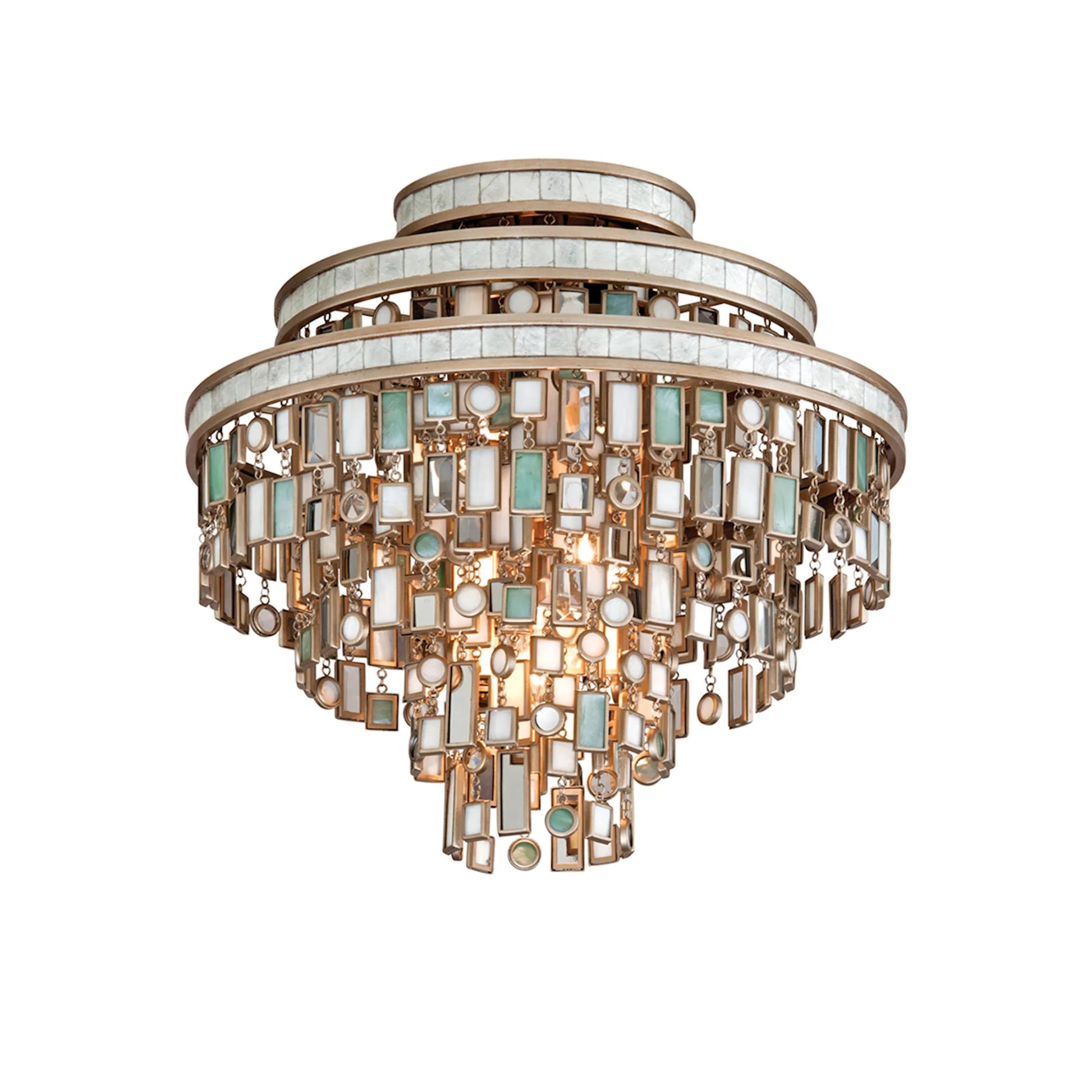Dolcetti Semi Flush by Corbett in champagne leaf. Made from hand crafted iron in a traditional style.