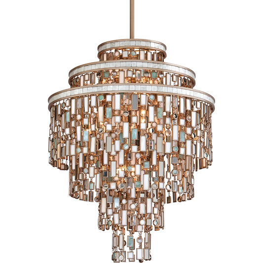 Dolcetti 13 Light Chandelier by Corbett in dolcetti silver. Made from unique in a coastal style.